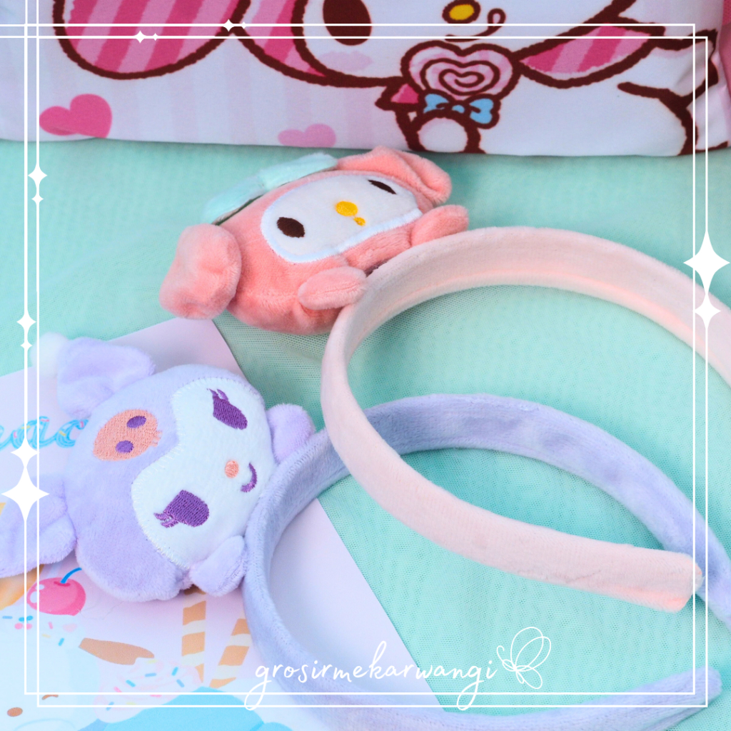 Bando Boneka Sanrio Cinnamoroll Pompurin Melody Kuromi Tebal Bulu Halus Lembut Aksesoris Rambut Wanita Anak Perempuan