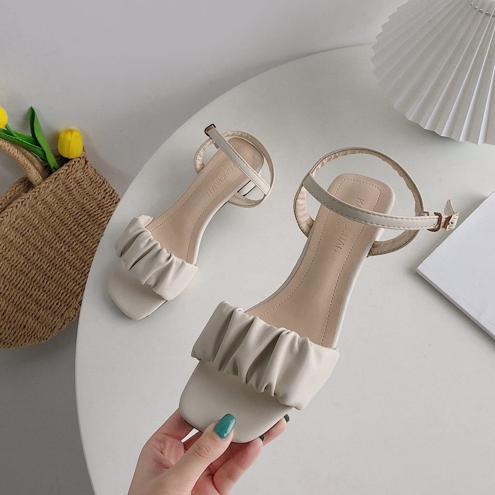 Sandal Heels Wanita Kerut Tali Belakang B-R 22