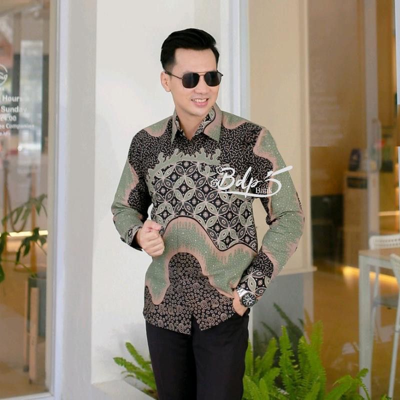 Kemeja Batik Pria Lengan Panjang Modern Casual Modis Trendy Masa Kini Cowok Cowo