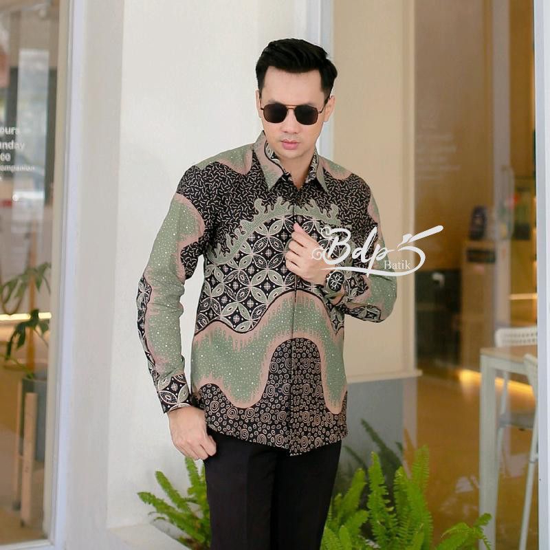 Kemeja Batik Pria Lengan Panjang Modern Casual Modis Trendy Masa Kini Cowok Cowo