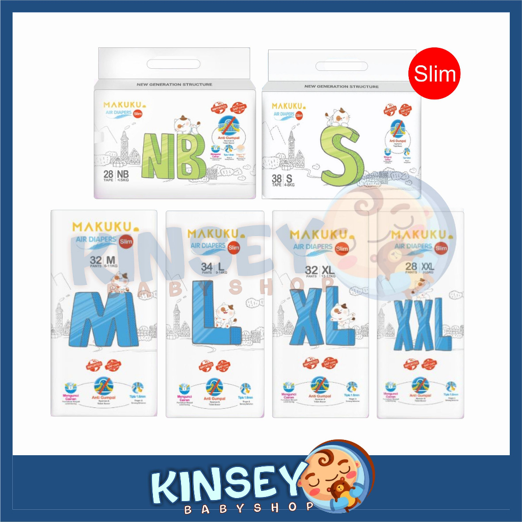 Makuku SAP Diapers Slim Tape NB28 S38 Pant M32 L34 XL32 XXL28 Popok Bayi Celana