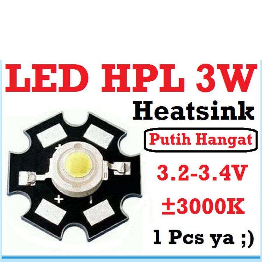 Led HPL 3W Warna + Heatsink Pendingin High Power LED 3 Watt Terang