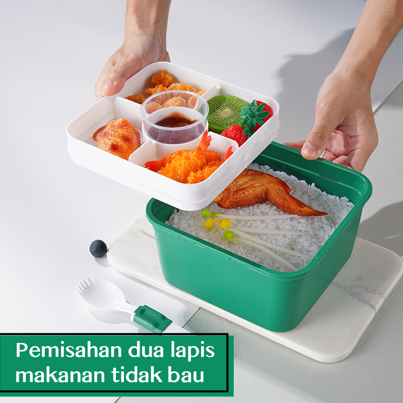 Letyeah &amp; Kaizenliving Lunch box free Tas Bekal kotak bekal anti tumpah wadah saus square kotak tempat hijau