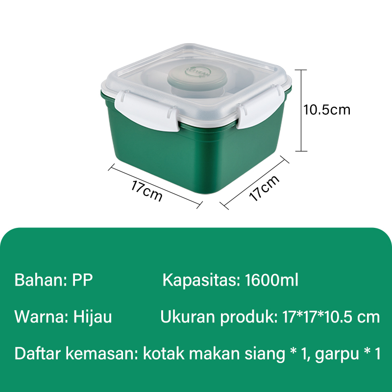 Letyeah &amp; Kaizenliving Lunch box free Tas Bekal kotak bekal anti tumpah wadah saus square kotak tempat hijau