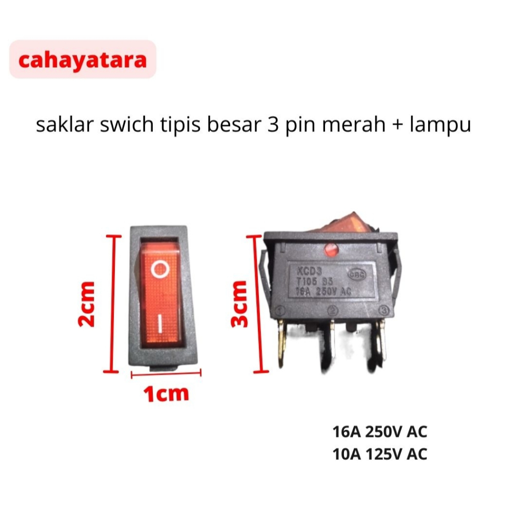 [8 GRAM] Saklar Switch Tipis 3 Pin / 3Pin Merah + Lampu