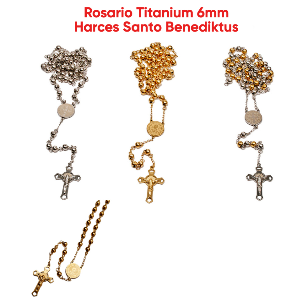 YZ7 Rosario Titanium Kalung Rosario Titanium Kualitas Salib Katolik Harces Santo Benediktus