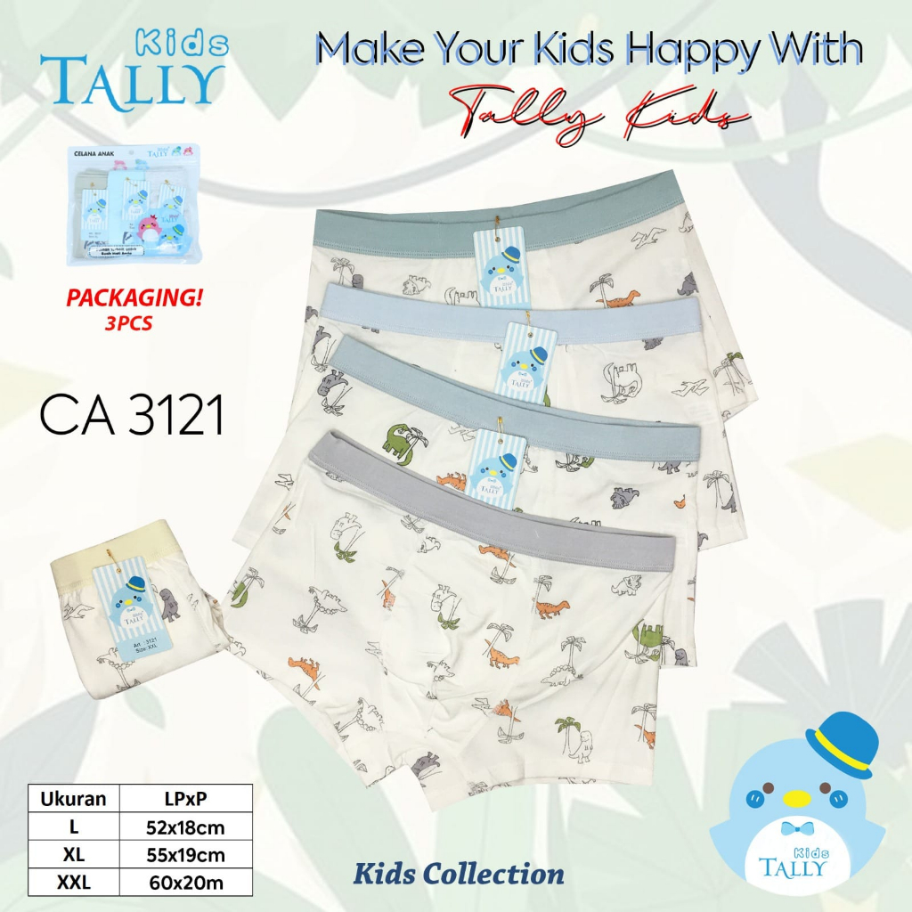 TALLY KIDS BOY 3121 I CD CELANA DALAM BOXER ANAK COWOK LAKI - LAKI I BAHAN KATUN I SIZE L - XXL