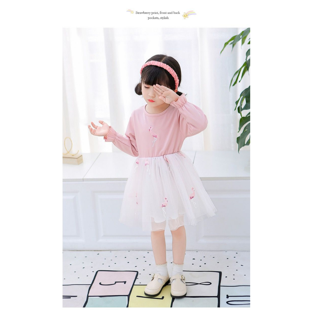 Dress Anak Perempuan Lengan Panjang Pinky Flamingo