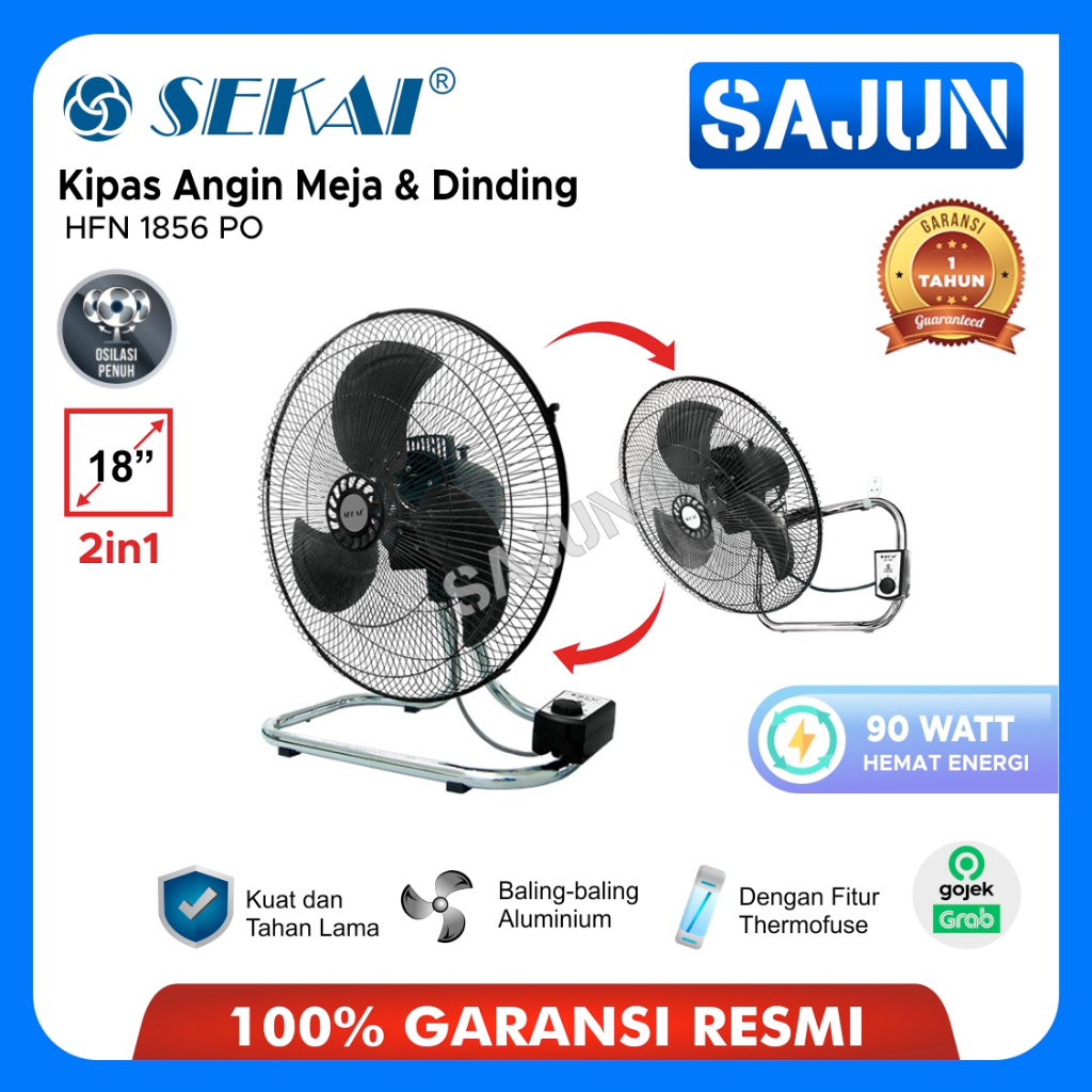 Sekai Kipas Angin Meja &amp; Dinding 18 Inch 2in1 HFN 1856 PO / HFN1856PO Desk Fan &amp; Wall