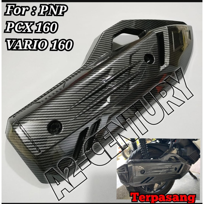 Cover Tutup Knalpot  + Corong End Mufler Carbon + cover radiator Vario 160 dan PCX 160 Terbaru 2022 2023 Karbon Mengkilap