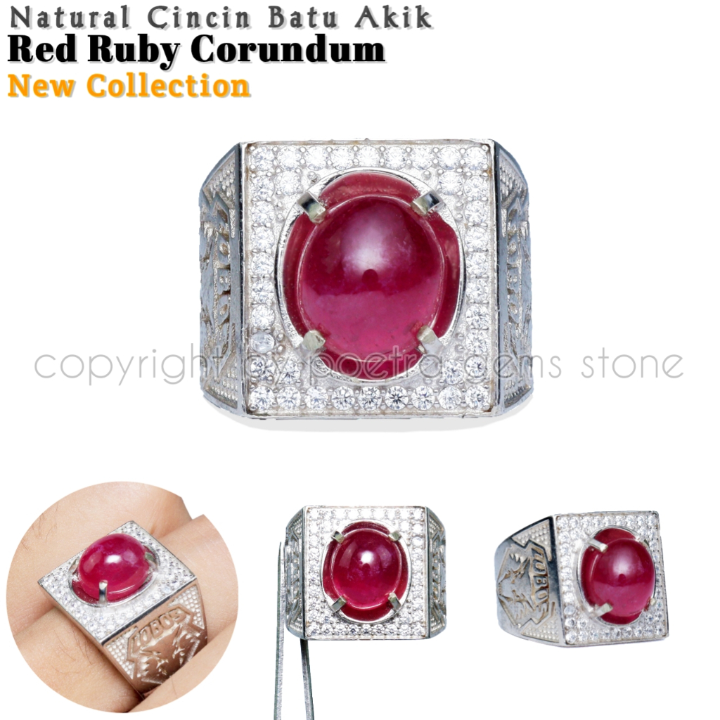Cincin Alpaka Natural Permata Red Ruby Corundum