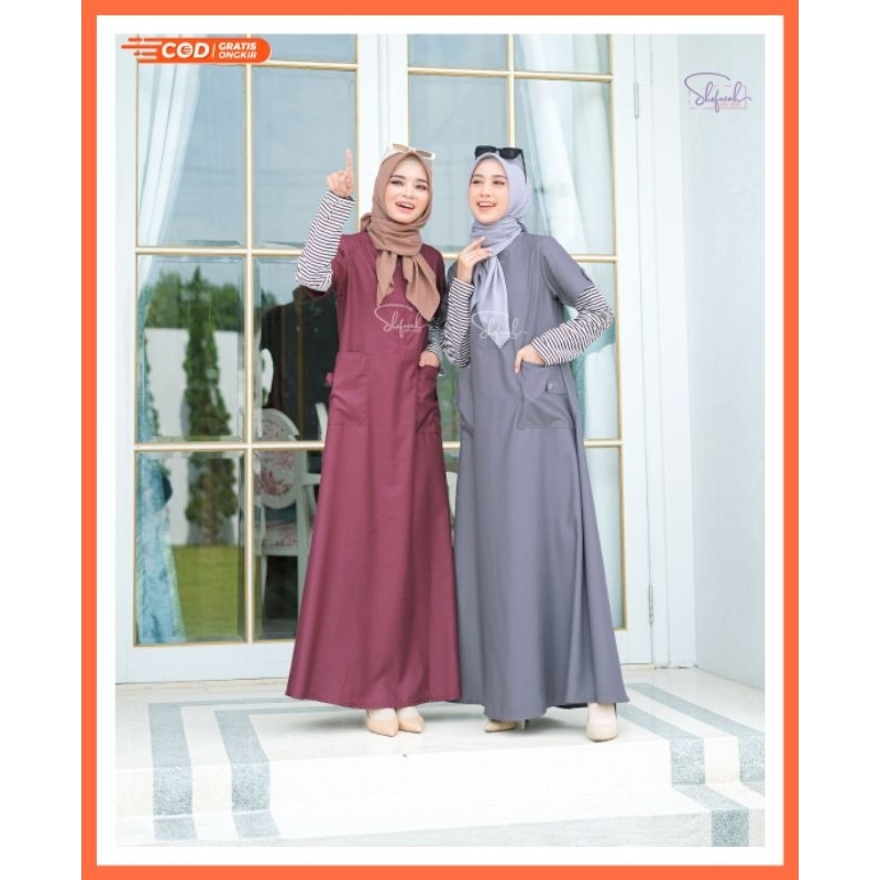 Gamis Remaja Polos Katun Toyobo Naomi Dress Shofwah Model Loss Motif Garis Garis