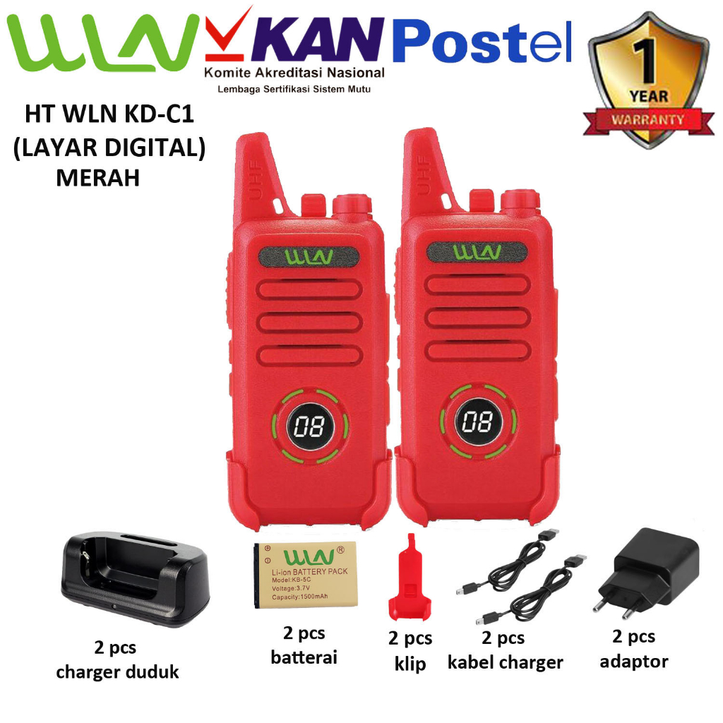 Walkie Talkie WLN HT Two-Way Radio KD-C1(Dengan Layar Digital)-Hitam-Baterai 1500 mAh