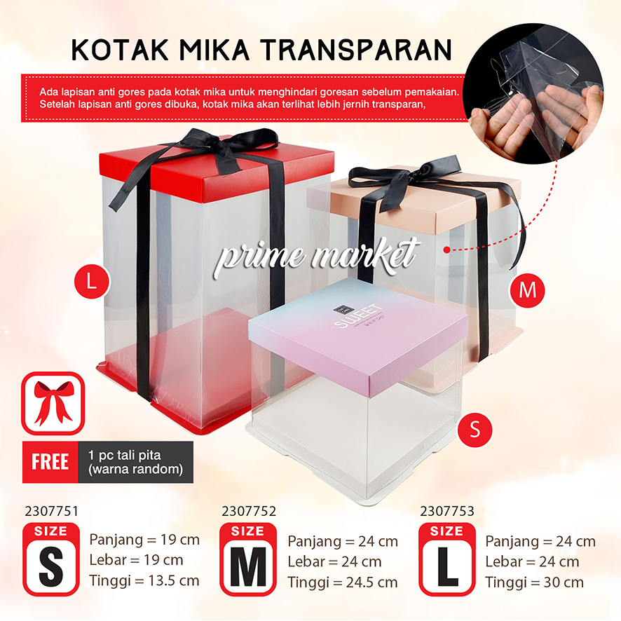 

Kotak Kue Mika Kotak Cake Mika Cake Box Kotak Kue Transparan Kotak Mika Kue Food Grade (2307751 2307752 2307753)