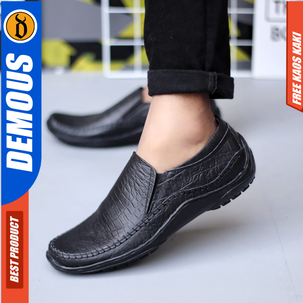 DEMOUS CROCO - Sepatu Formal Casual Hitam Kulit Asli Pria