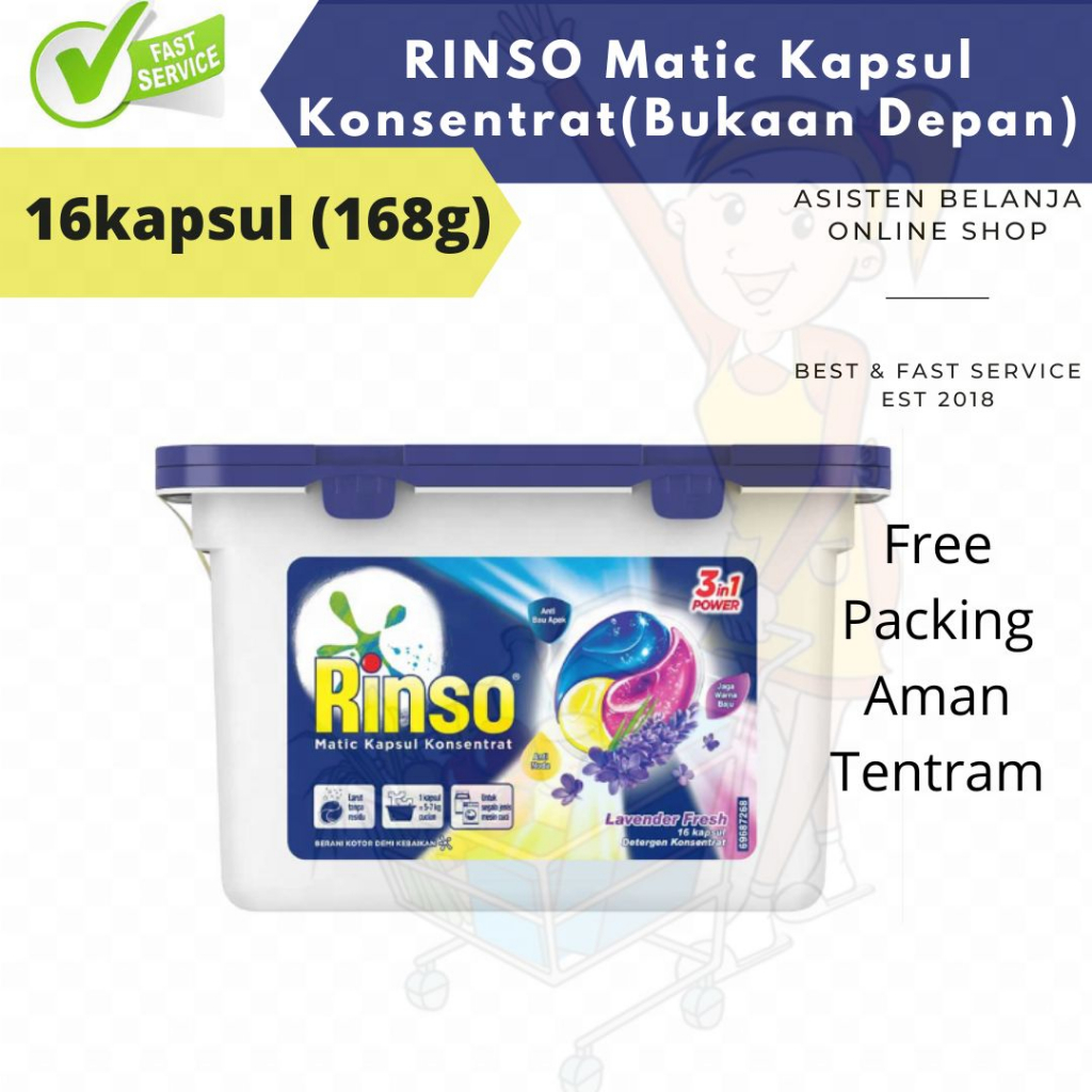 Rinso Matic Kapsul 3in1 Power Capsule isi 16 Deterjen Konsentrat Sakura Blossom / Lavender Fresh 168 gram untuk segala mesin cuci bukaan atas maupun depan front top load 3 in 1 Anti Noda Apek