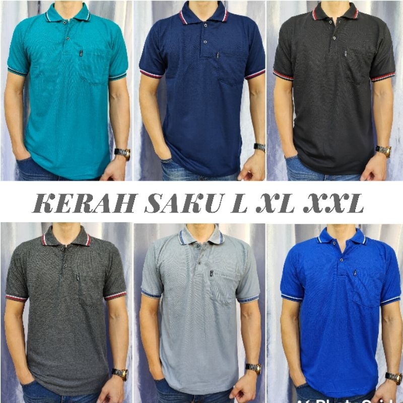 Kaos kerah polo shirt saku kerah polos pria dewasa lengan pendek uk l xl xxl