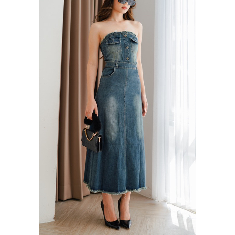 [ Keyclothingline ] Keith Denim Dress / Dress Midi Jeans