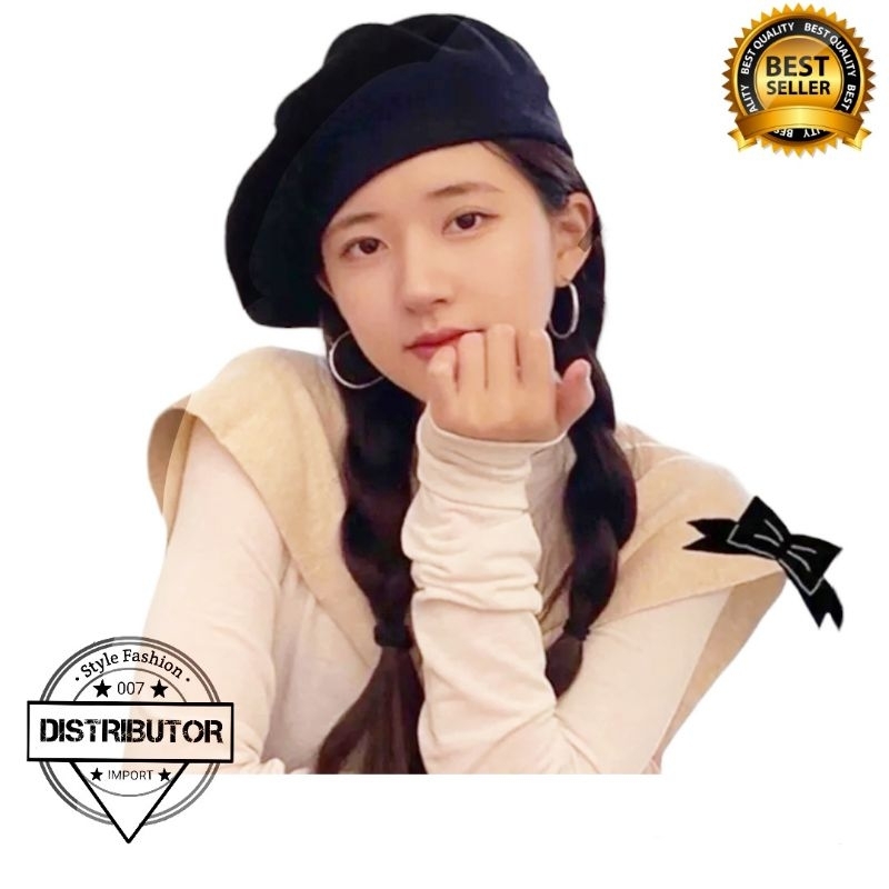 Topi baret wanita wol Topi baret wanita beanie/Topi pelukis seniman/Topi sutradara