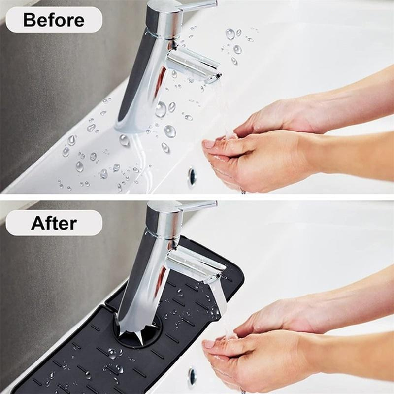 Kitchen Sink Faucet Handle Drip Catcher Silicone Mat Tray Washable
