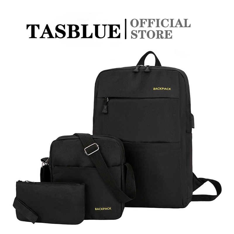 TASBLUE  Tas laptop bisnis tiga potong/ransel wanita dukungan pengisi daya USB ransel perjalanan T112