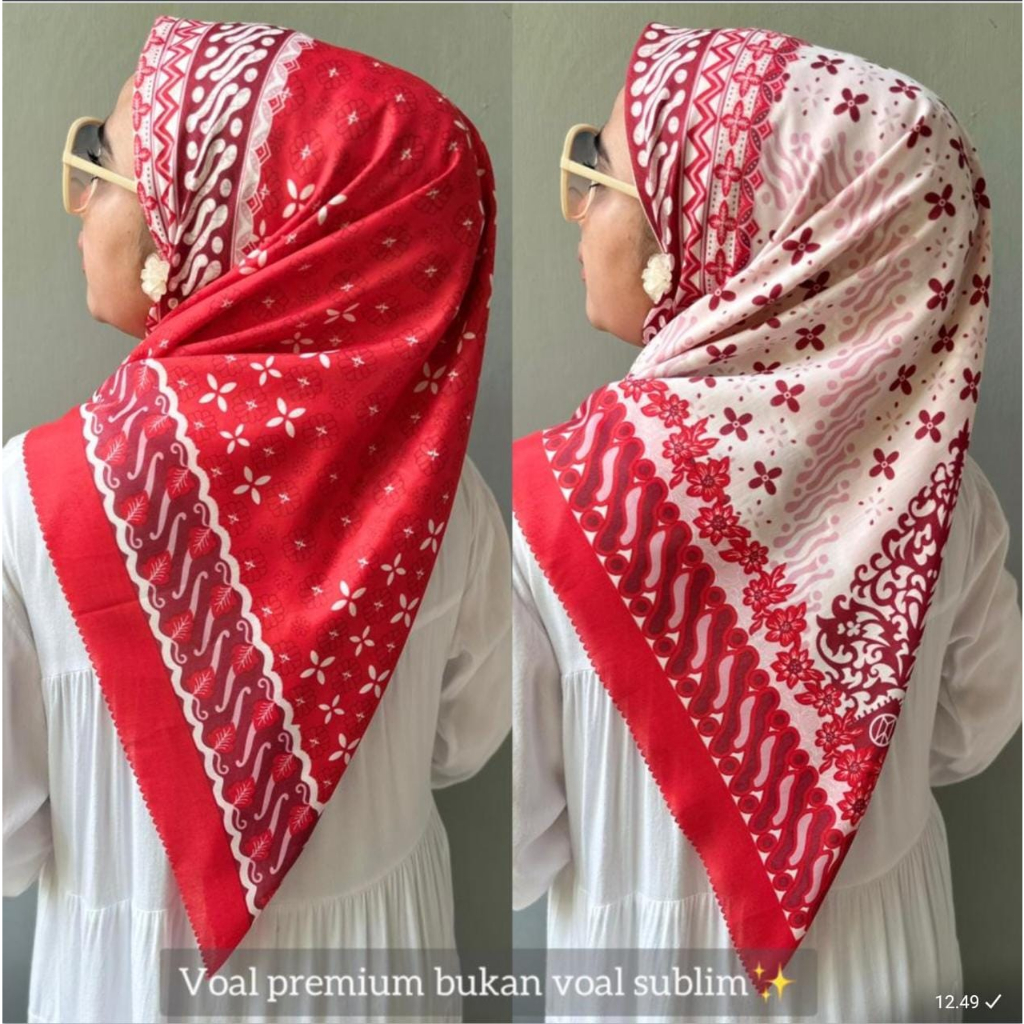 TERMURAH KERUDUNG VOAL DENAY MOTIF KEMERDEKAAN / HIJAB SEGI EMPAT AGUSTUSAN / JILBAB SERAGAMAN 17 AGUSTUS