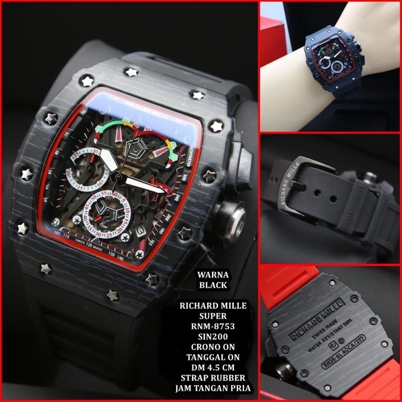 READY Jam Tangan Pria Fashion Rchrd Mille Crono Aktif Tanggal Aktif Strap Rantai/Stell