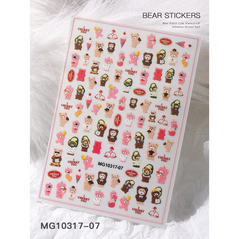 STICKER KUKU BEAR STICKERS PREMIUM 3D 5D STIKER KUKU NAIL STICKER NAILART BERUANG