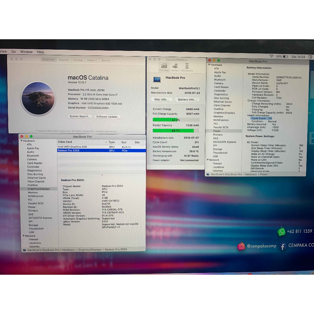 MacBook Pro Retina 15 2018 Core i7 16GB SSD 256GB VGA AMD 4GB Garansi