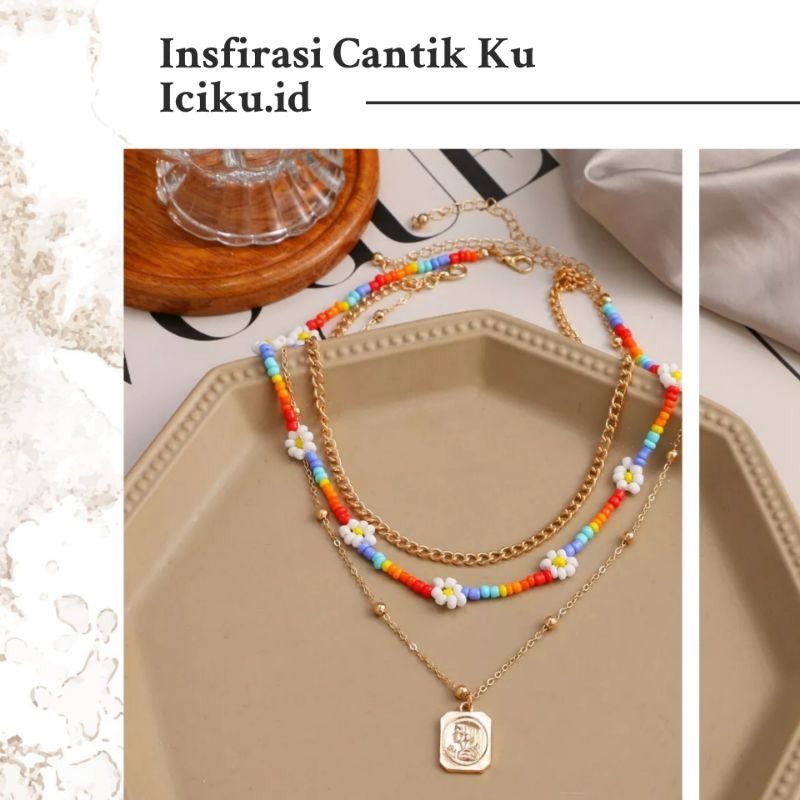 Kalung Tali Panjang Wanita Bandul Rumbai Mute Manik Necklace Premium