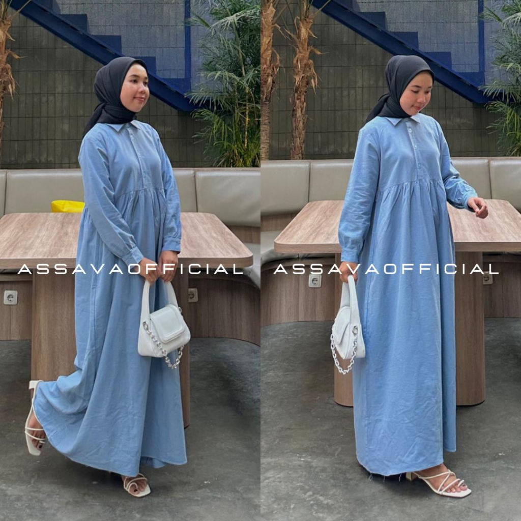 Assava Dress Linen Premium - Gamis Polos Simple