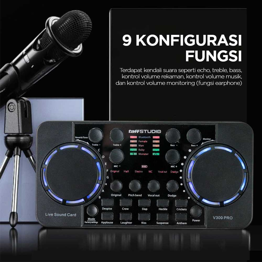 Audio Bluetooth USB External Soundcard Live Microphone 12 Efek Suara 9 Konfigurasi Sound Card Berkualitas