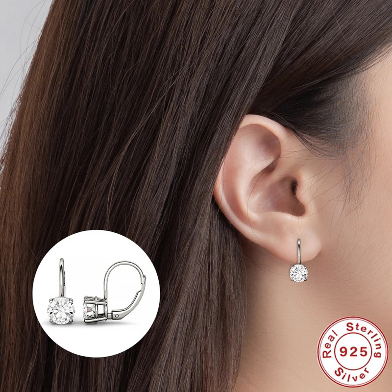 Anting jepit titanium permata satu silver