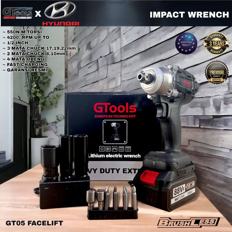 impact wrench 88V GTOOLS GT05 facelift mesin pembuka baut ban mobil motor CVT baterai