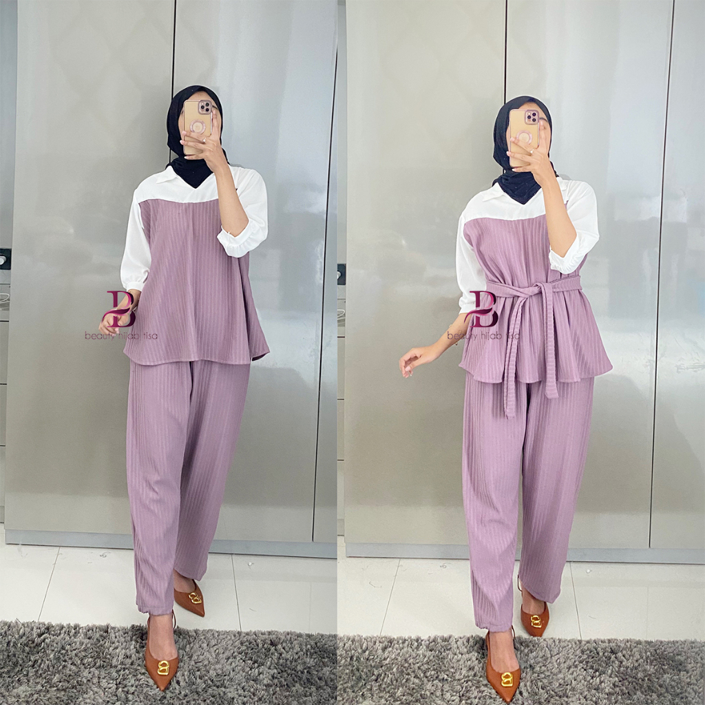 Lady one set wanita terbaru kekinian setelan knite hornet beautyhijab