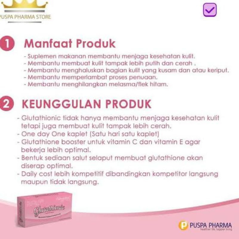 GLUTATHIONIC 1 BOX SUPLEMEN KECANTIKAN KULIT / SUPLEMEN KESEHATAN KULIT PER BOX