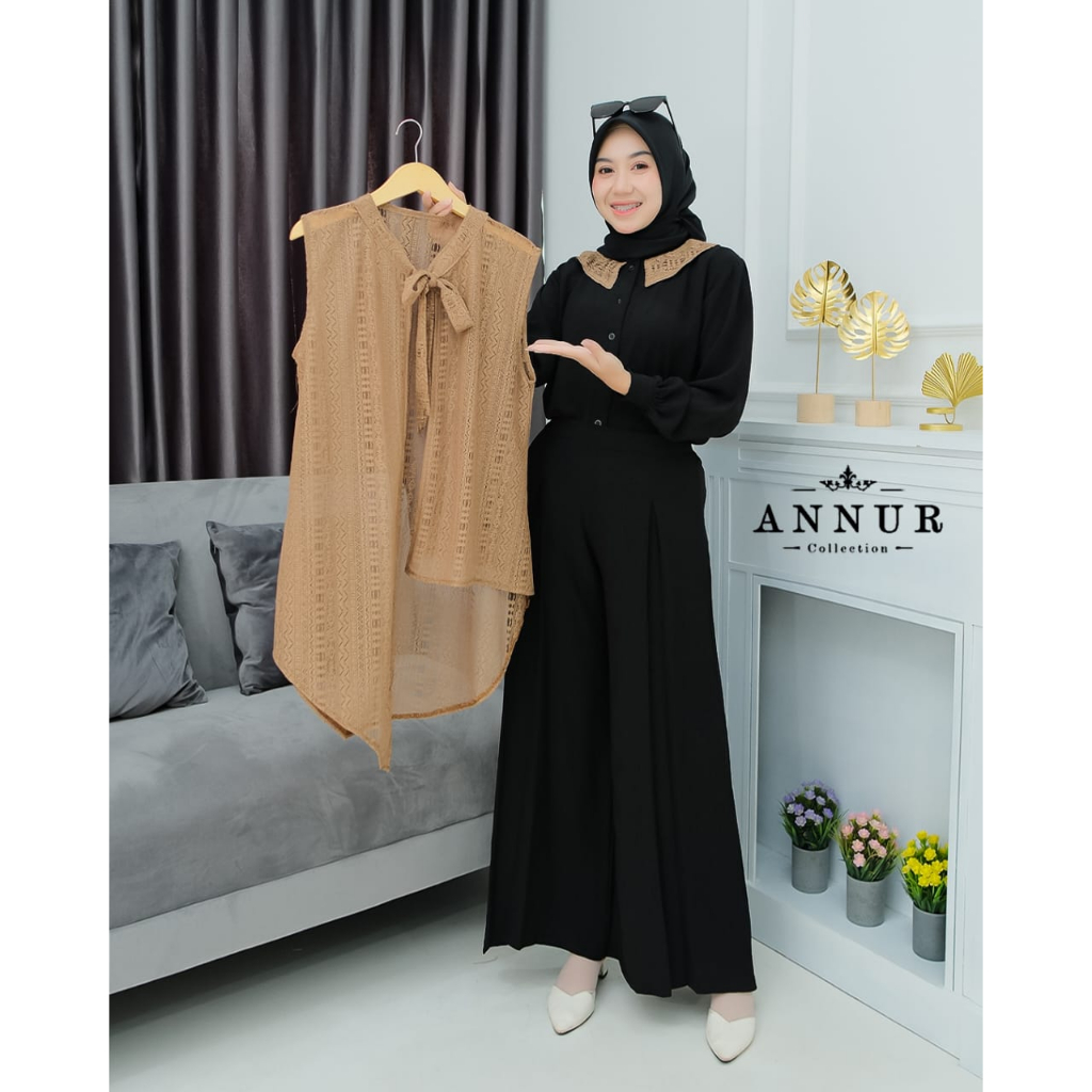 ONE SET SHANIN ANNUR OUTER BROKAT OUTFIT 3IN1 TERBARU KEKINIAN OOTD WANITA MUSLIM HITS BANGET