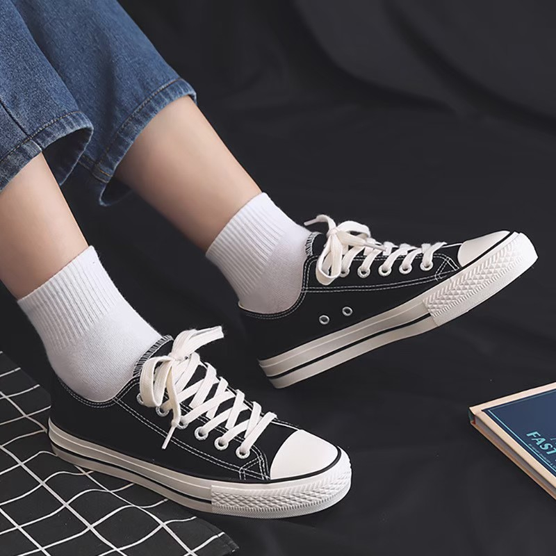 AVANCEID KOLEKSI CANVAS Sepatu Sneakers Wanita Sekolah Kerja Hitam Import