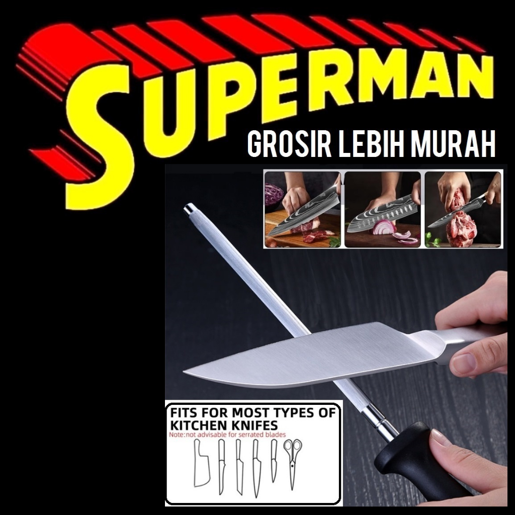 (O5) TONGKAT ASAHAN PISAU KRISTAL PANJANG asli genuine pengasah daging 28 cm 30 cm stik asah kristal