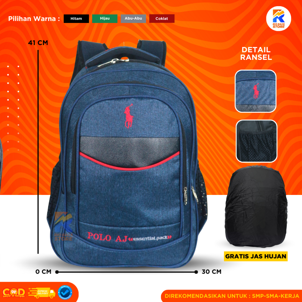 Tas Sekolah Polo AJ / Tas Kerja Polo /Tas Laptop Sekolah Unisex