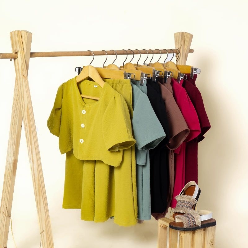 3-8Thn One Set GEMPITA (BAJU CROP+KULOT MAYUNG) Setelan Anak Perempuan Crinckle Airflow PREMIUM