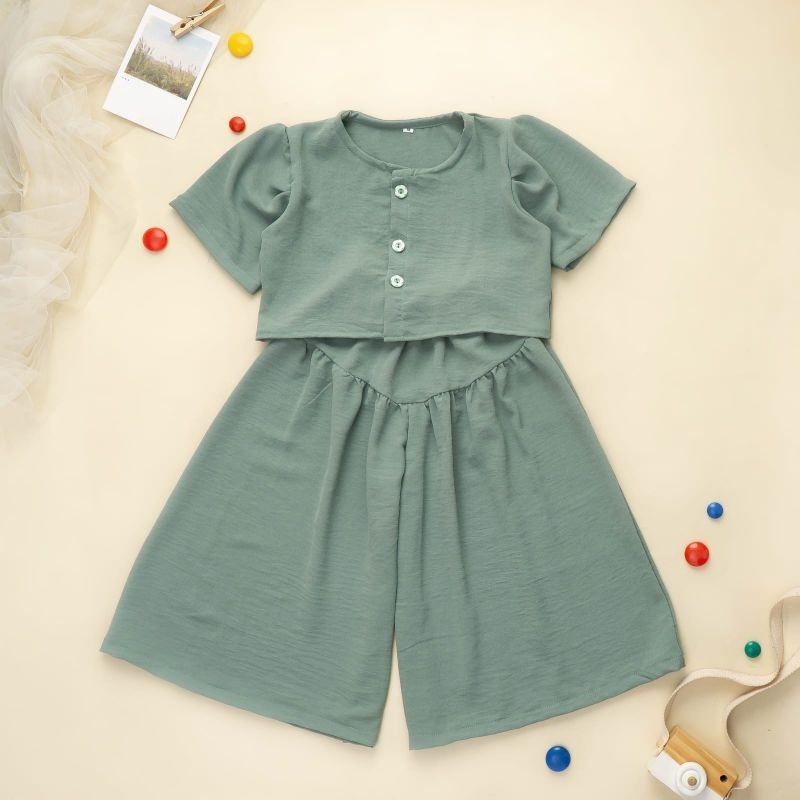 3-8Thn One Set GEMPITA (BAJU CROP+KULOT MAYUNG) Setelan Anak Perempuan Crinckle Airflow PREMIUM