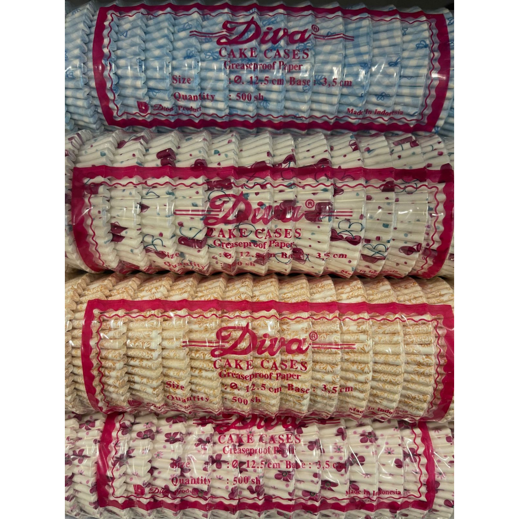 CUP CAKE CASES BOLU KUKUS MERK DIVA ANEKA DESIGN 100PCS