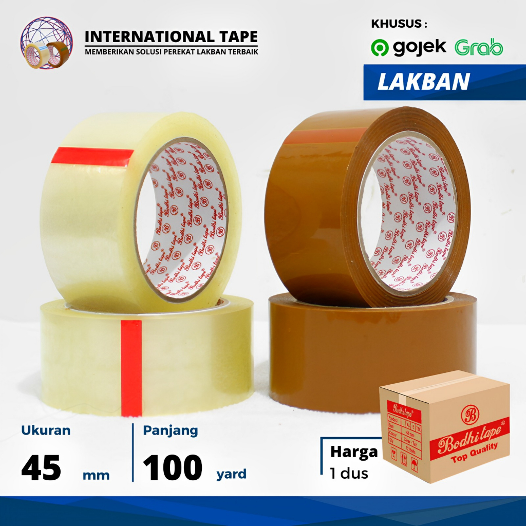 

LAKBAN BENING COKLAT BODHI 45mm x 100 yard TAPE "PERDUS" GOJEK/GRAB