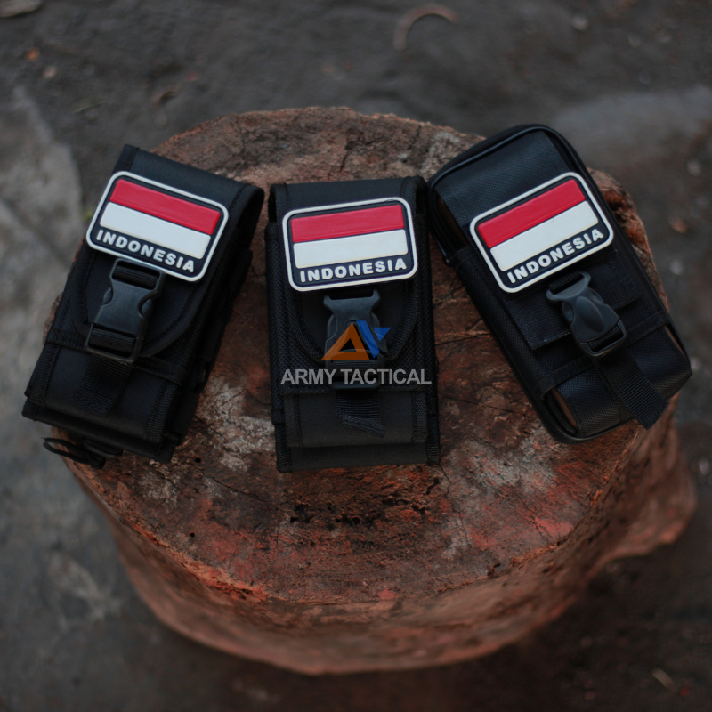 Sarung Tempat Hp Pinggang Pria Free Logo Perekat Tas Dompet Handpone Pinggang Doble Slot Pouch Sarung hp Cowok Kanvas