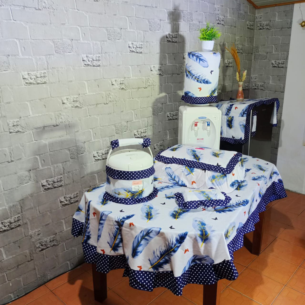 [✅COD] Paket Kitchen Set Isi 8 Pcs Taplak Meja Makan Oval Cover Kulkas Sarung Galon Magicom Mejikom Tudung Saji Persegi Panjang Kotak Tempat Tisu Tissue Kain Katun Model Rumbai Aneka Motif Perlengkapan Dekorasi Dapur Rumah