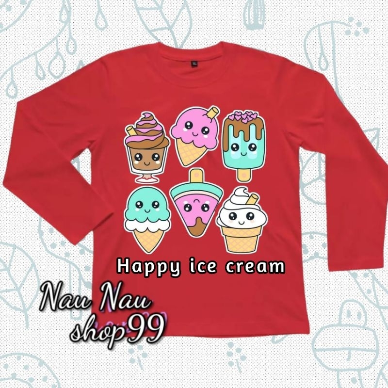 Kaos baju anak ice cream happy lengan panjang