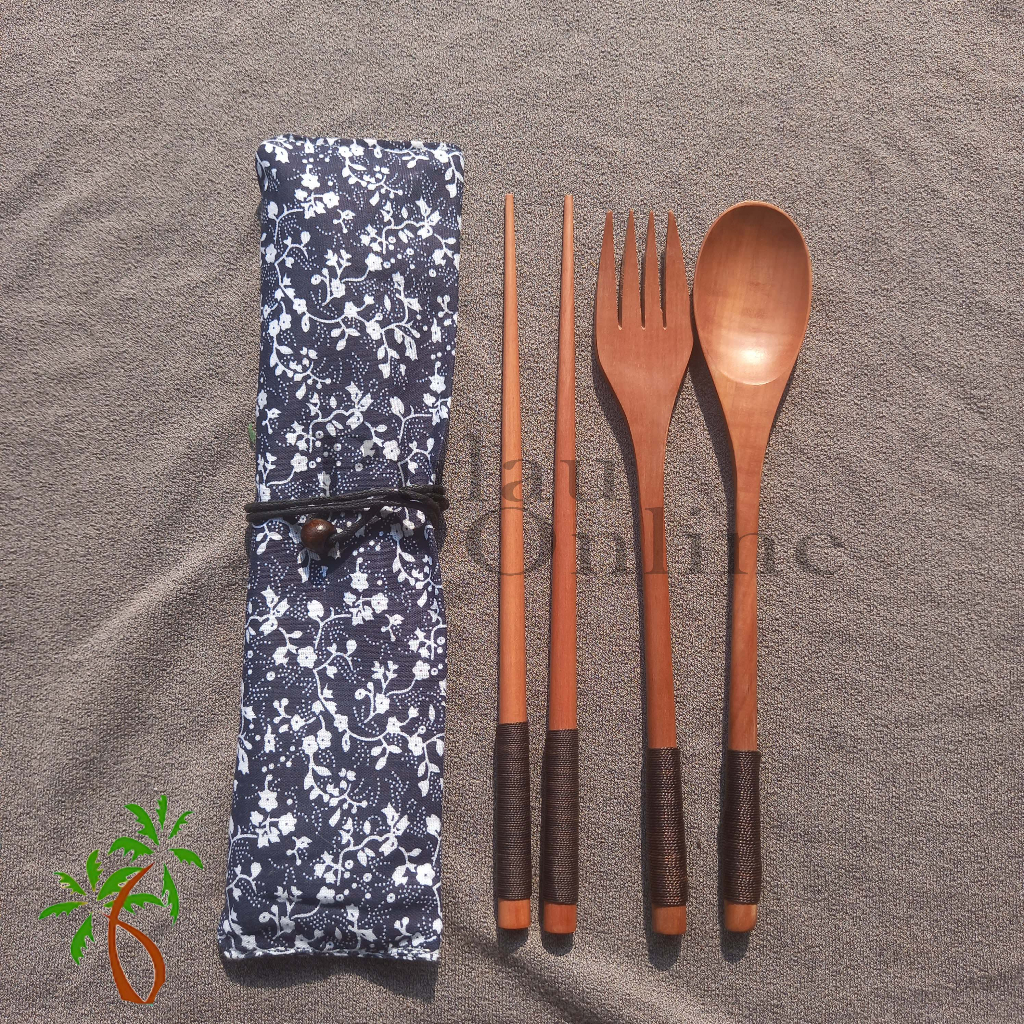 4 In 1 Set Sendok Garpu Sumpit Kayu Set Alat Makan Sujeo Jepang Korea Wooden Spoon Set Fork Cutlery