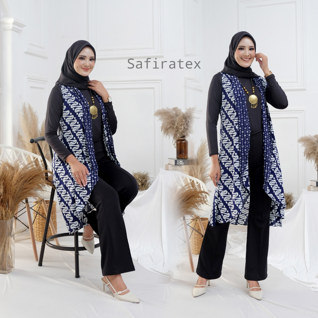 Safiratex outer wanita yukensi paris batik cardigan tanpa lengan premium