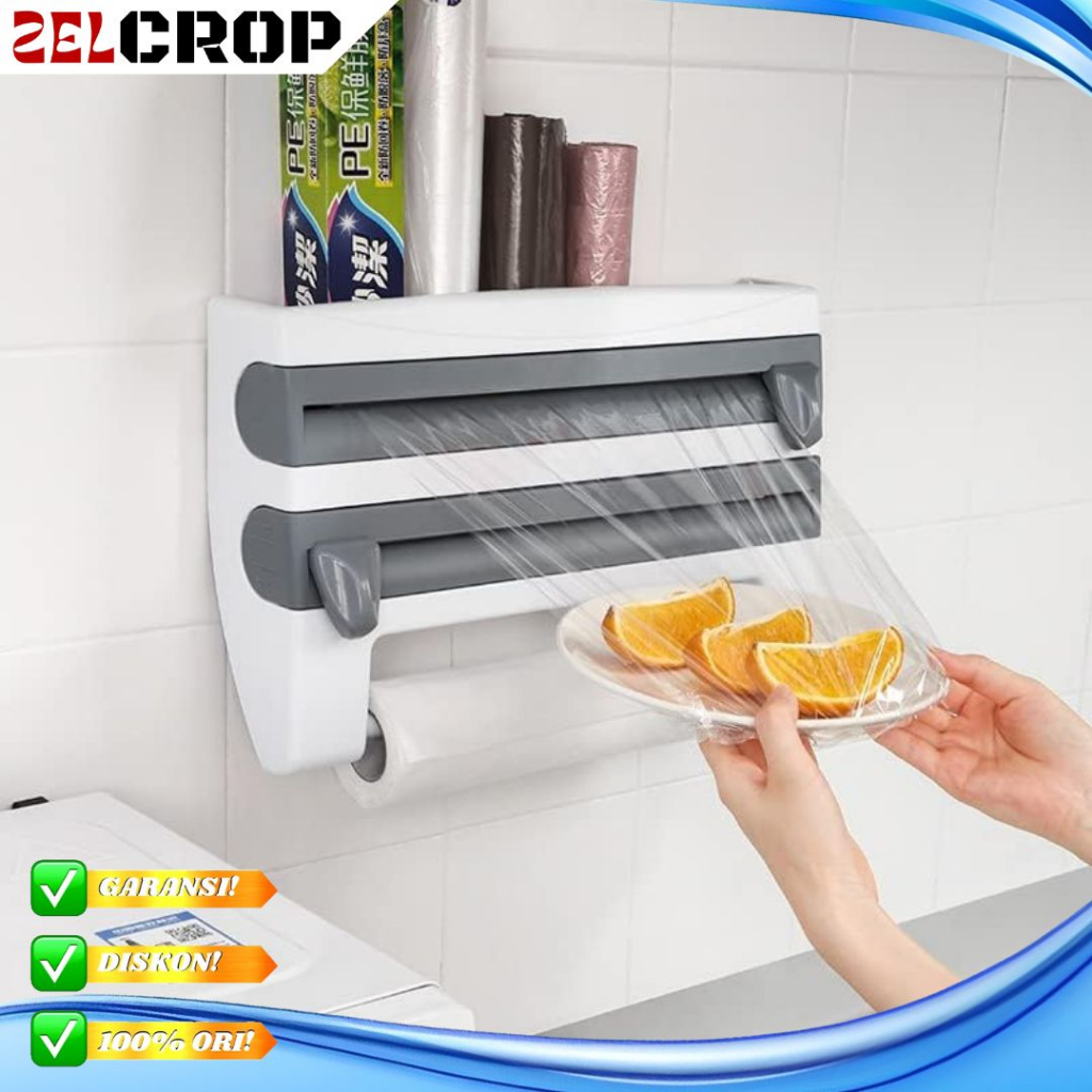 Rak Dapur Dinding Dispenser Tempat Tisu Gulung Roll Plastik Cling Wrap Aluminium Foil Gantung Tempel